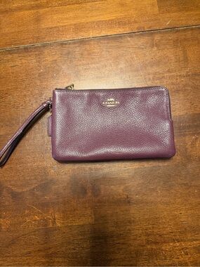 Coach Pebbled Leather Wristlet - Berry Purple